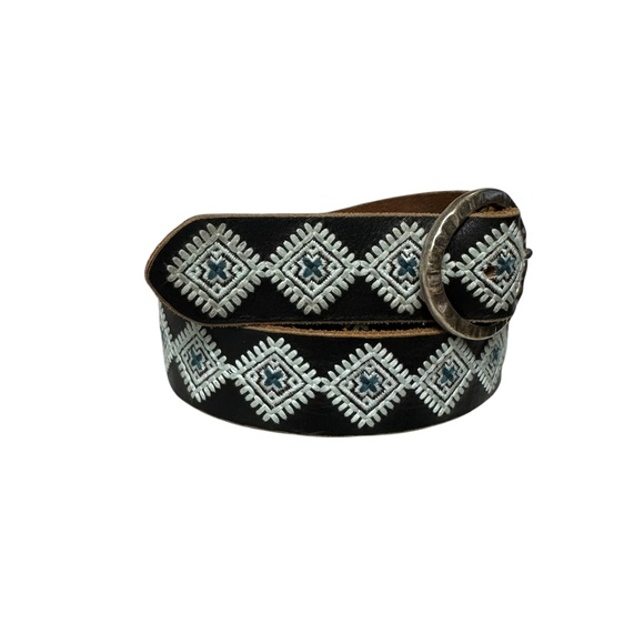 Genuine LUCKY BRAND Black Leather Embroidered Belt For Women Size S Southwestern main image 8